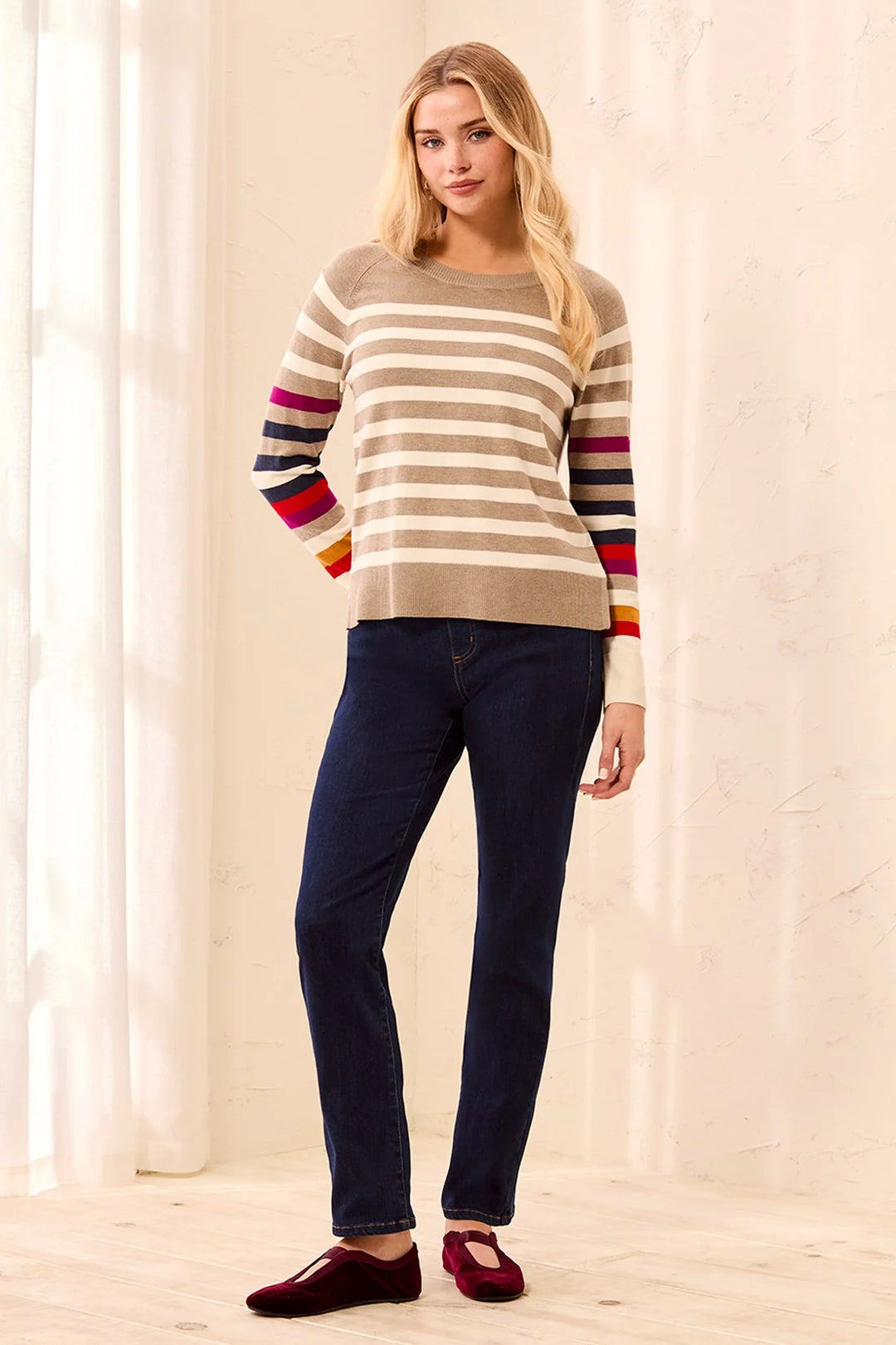 LONG SLEEVE STRIPE CREW NECK SWEATER
