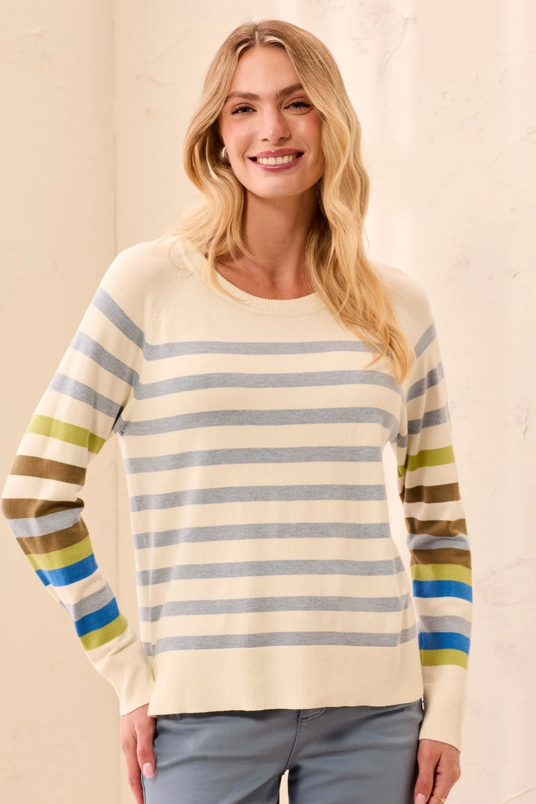 LONG SLEEVE STRIPE CREW NECK SWEATER
