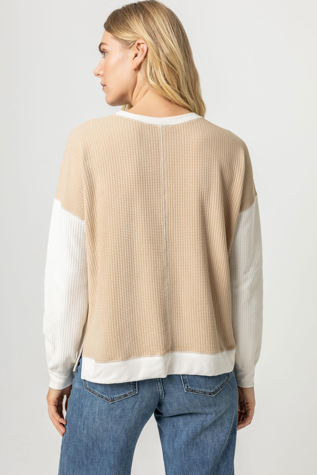 TWO-TONED WAFFLE SWEATER