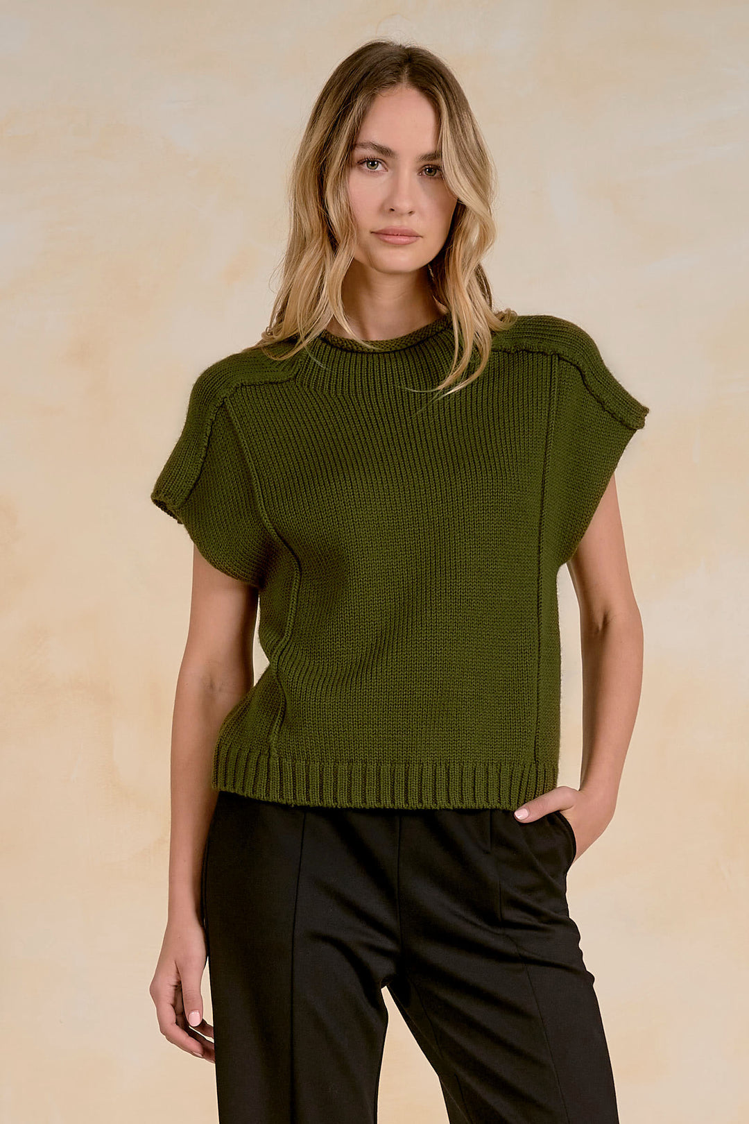 CREWNECK CAP SLEEVE SWEATER
