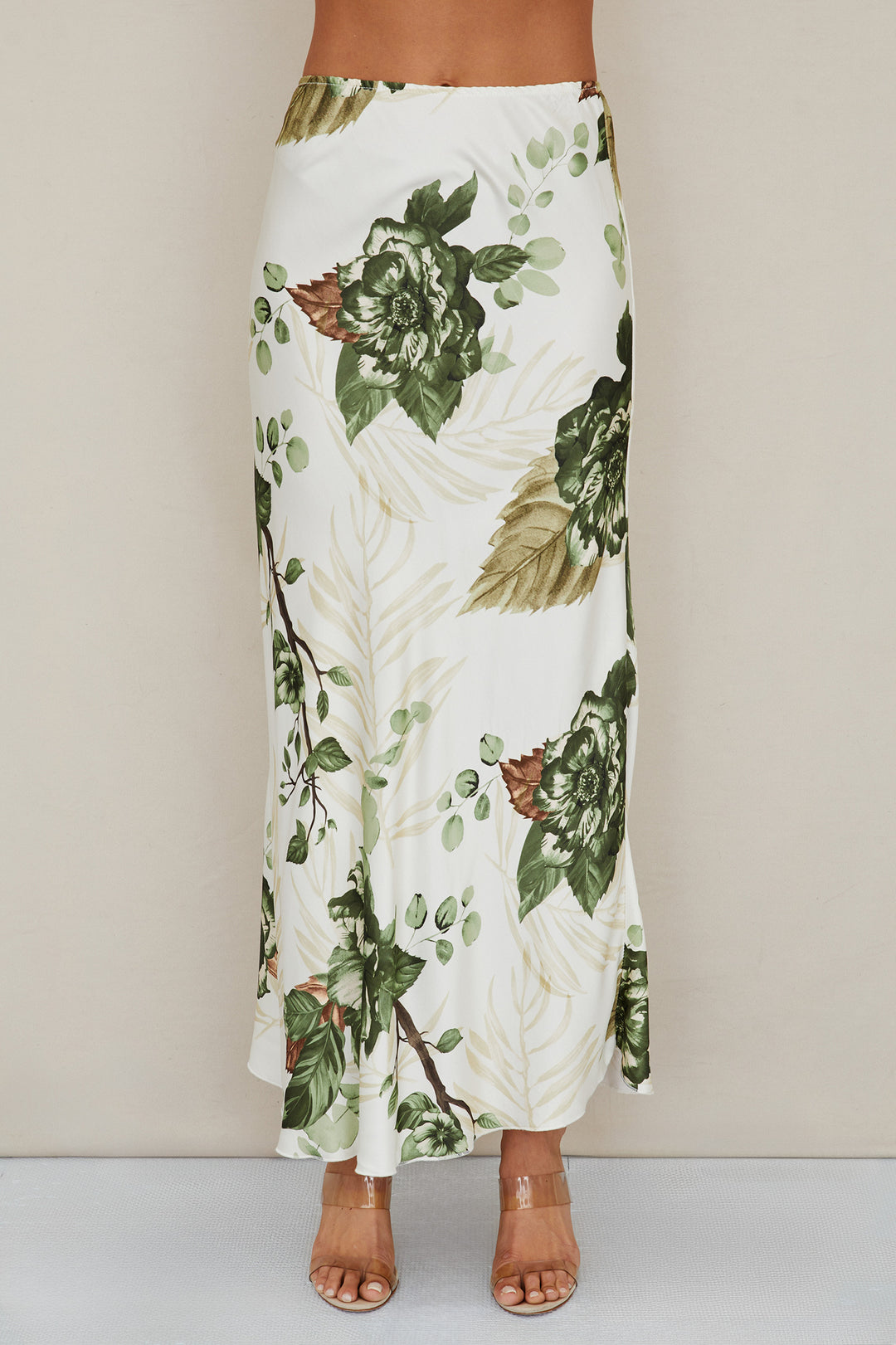 CHATEAU GARDEN FLORAL PRINT SILKY MAXI SKIRT