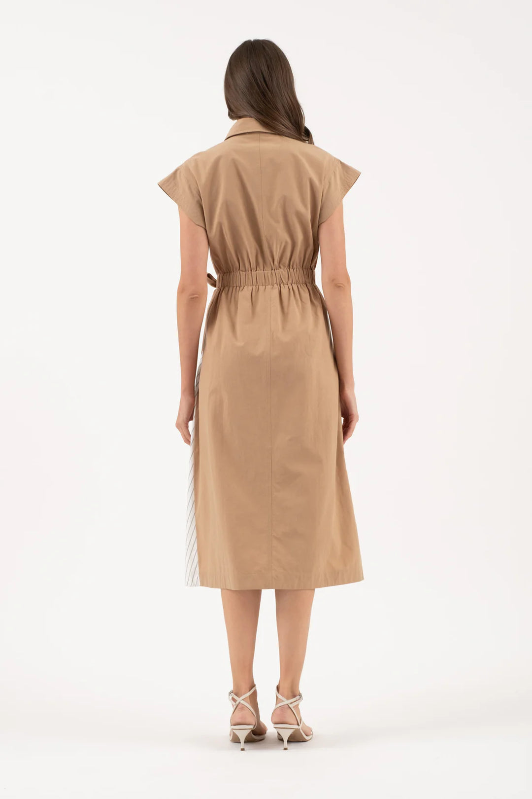 MIXED MEDIA BUTTON DOWN TIE WAIST DRESS