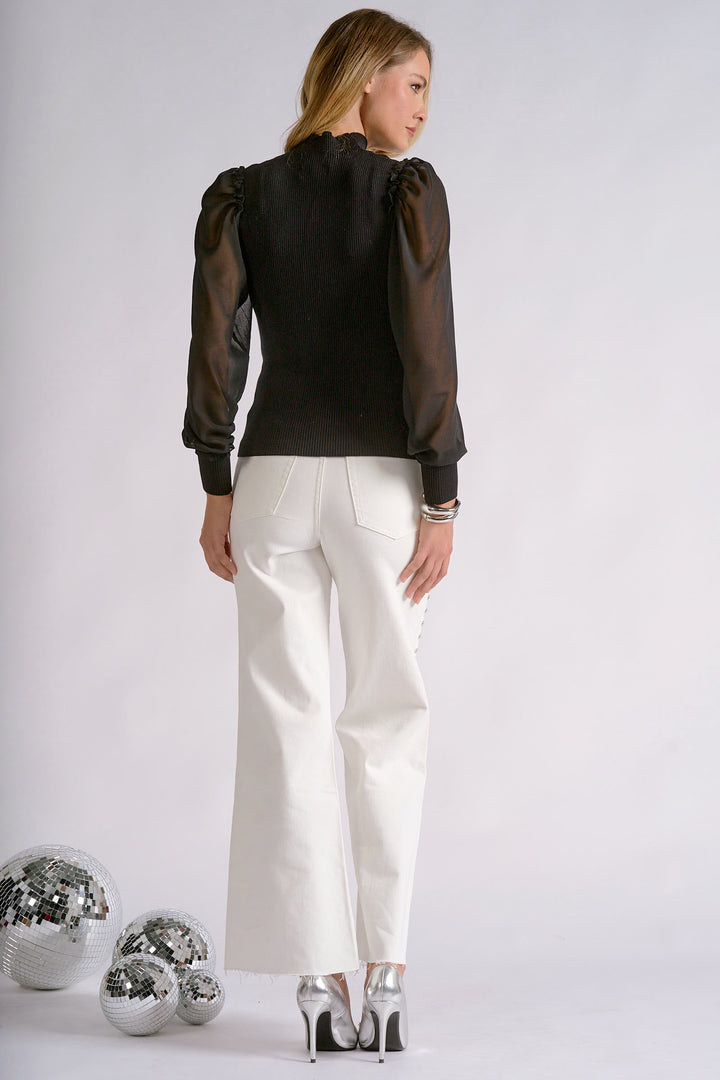 MESH SLEEVE SWEATER TOP