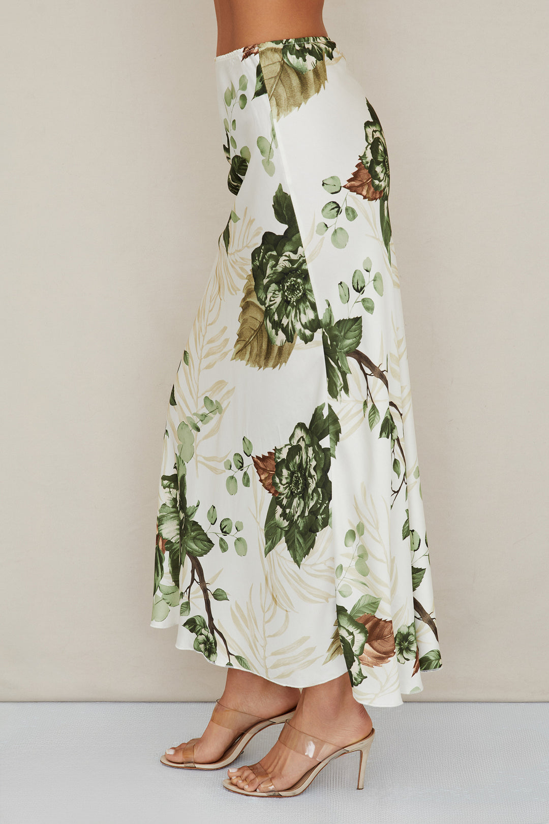 CHATEAU GARDEN FLORAL PRINT SILKY MAXI SKIRT