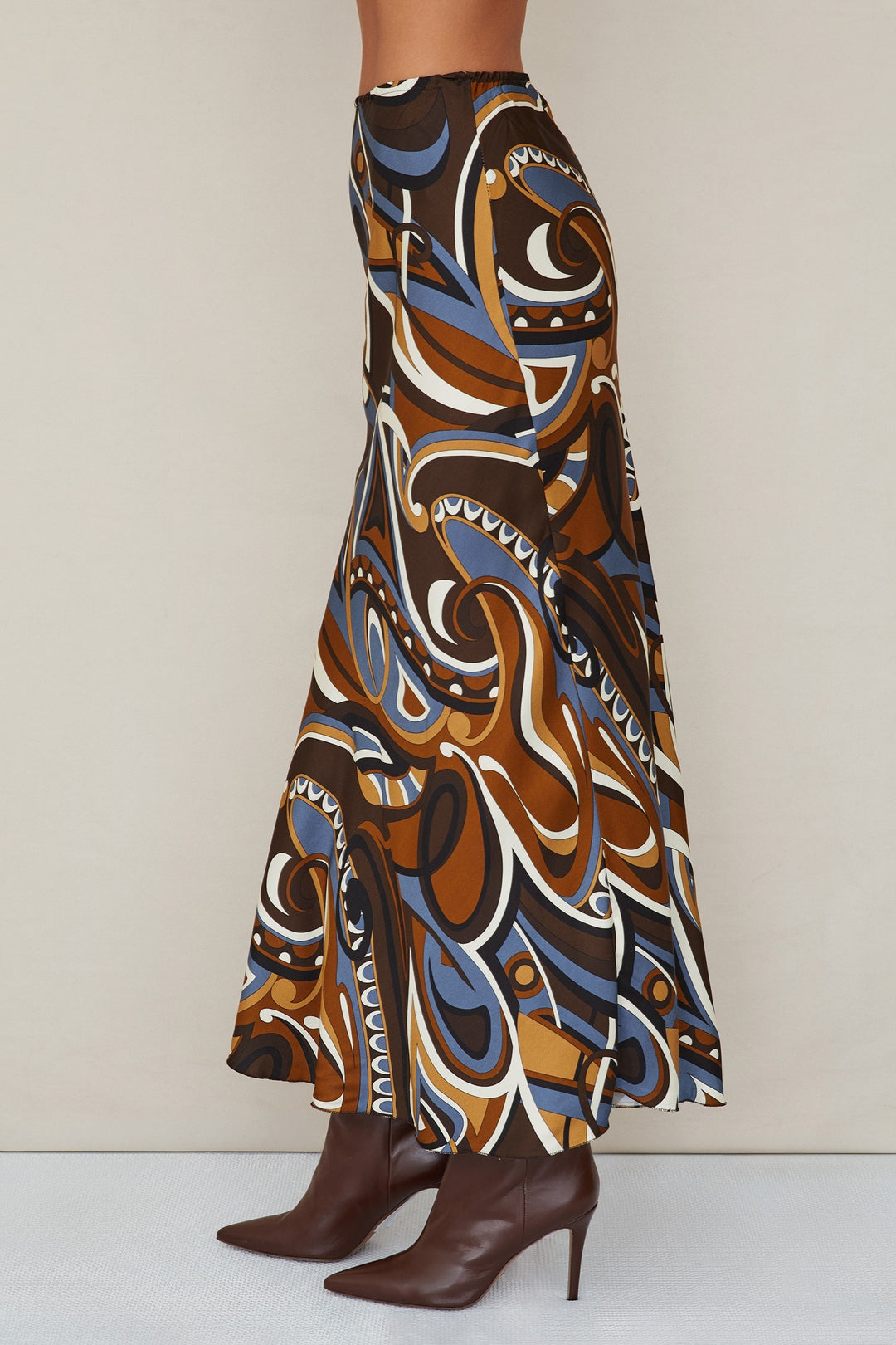 BAROQUE ABSTRACT PRINT SILKY SLIP SKIRT