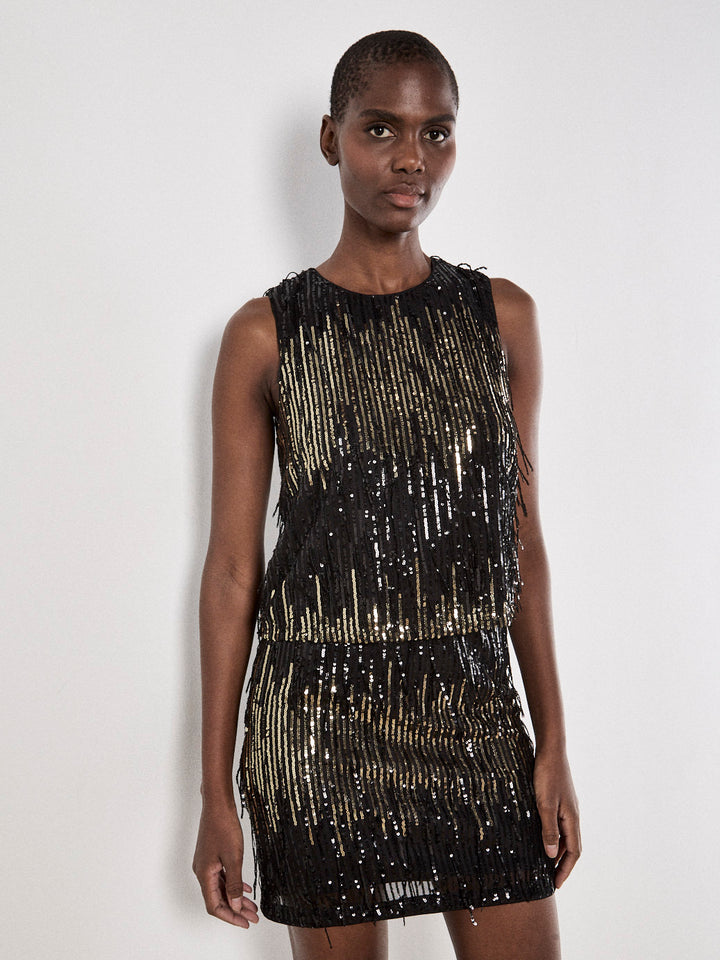 SEQUIN STRIPE FRINGE SHELL TOP