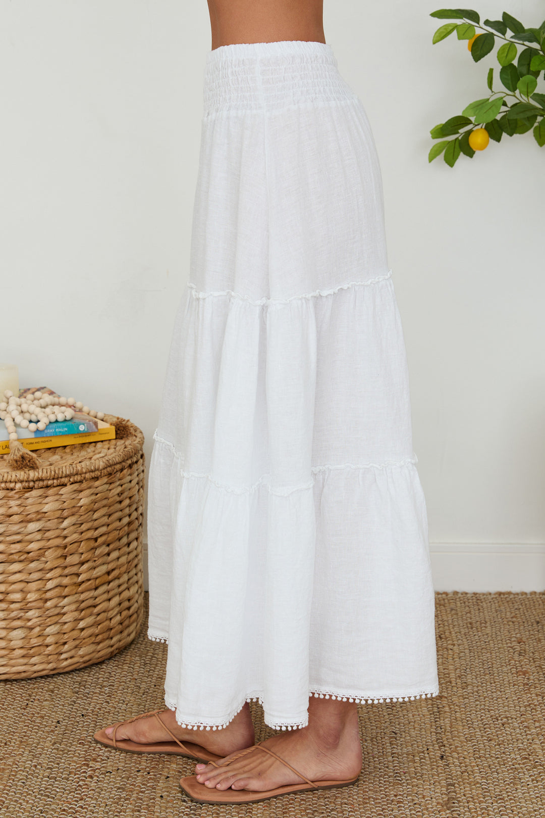 MAXI SKIRT WITH POM POM TRIM