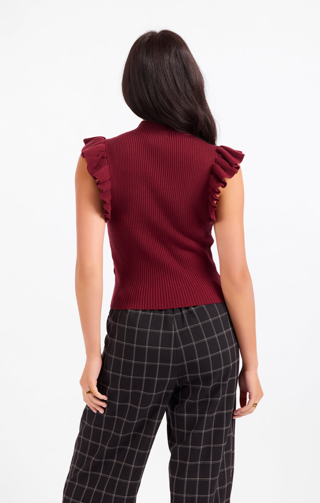 TIFFANY MOCKNECK RUFFLE TANK SWEATER