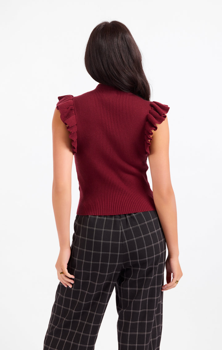 TIFFANY MOCKNECK RUFFLE TANK SWEATER