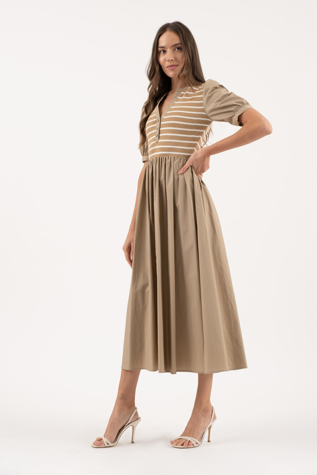 STRIPE TWOFER POPLIM MIDI DRESS
