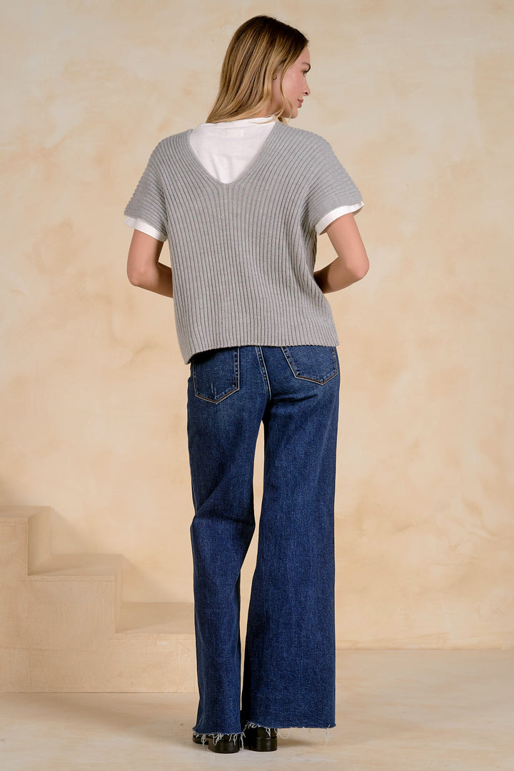 SHORT SLEEVE LAYERED SWEATER