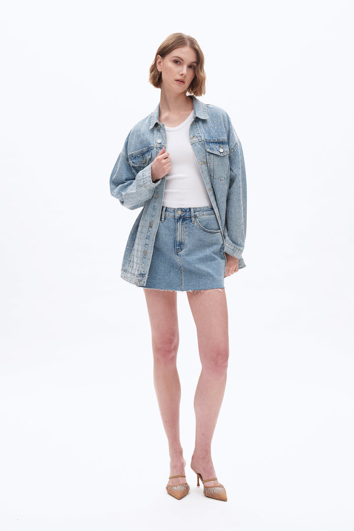 RHINESTONES DENIM SKIRT