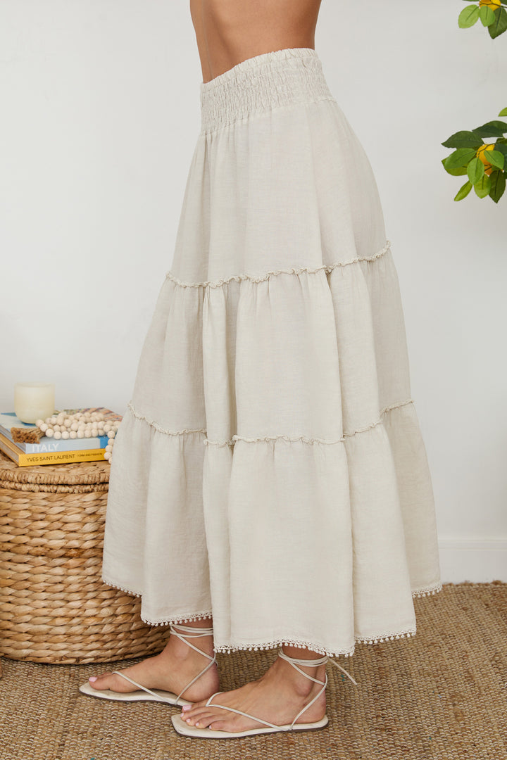 MAXI SKIRT WITH POM POM TRIM