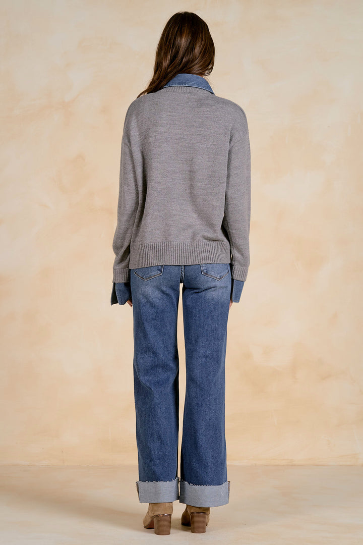 COLLARED DENIM SWEATER