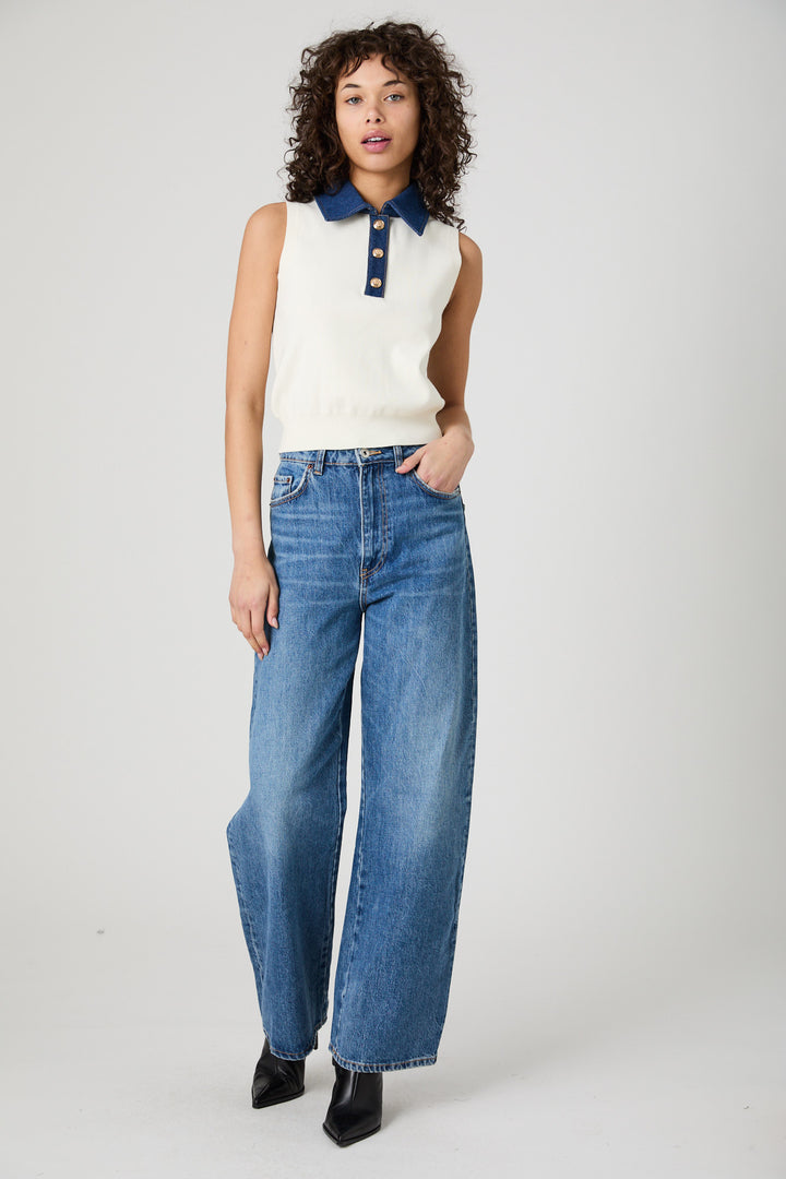 MAXIME KNIT DENIM COLLARED SWEATER VEST