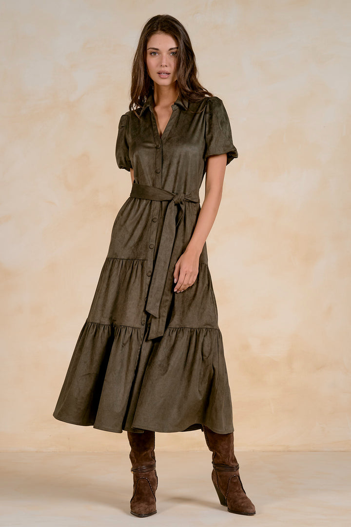SHORT SLEEVE TIERED MIDI DRESS