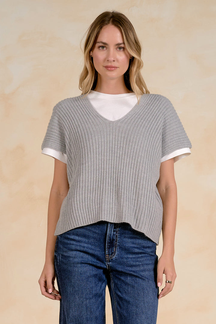 SHORT SLEEVE LAYERED SWEATER