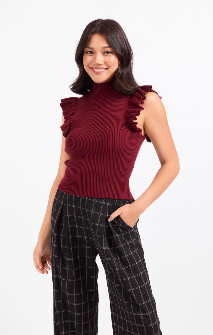 TIFFANY MOCKNECK RUFFLE TANK SWEATER