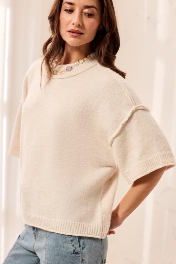 LOFTY ELBOW SLEEVE CREW NECK SWEATER