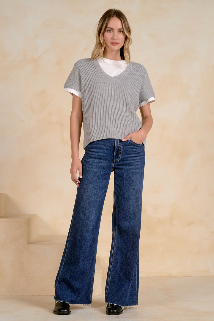SHORT SLEEVE LAYERED SWEATER