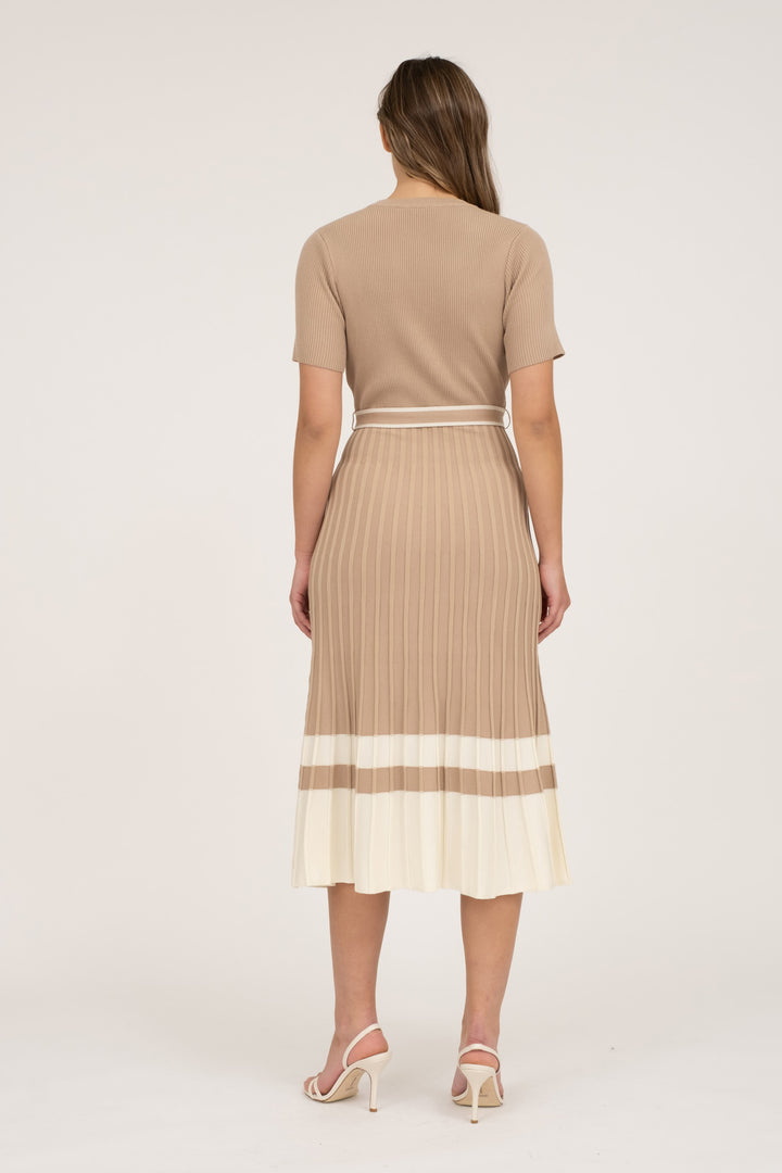 PLEATED SWEATER DRESS WITH BELT