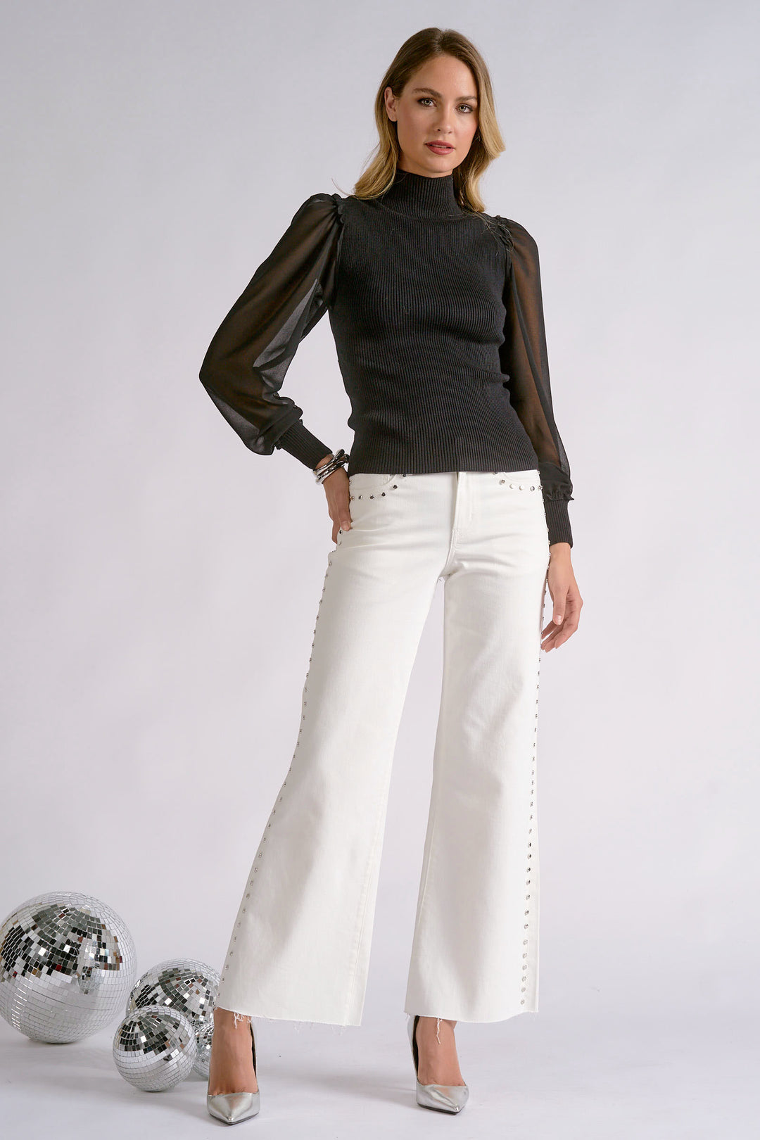 MESH SLEEVE SWEATER TOP