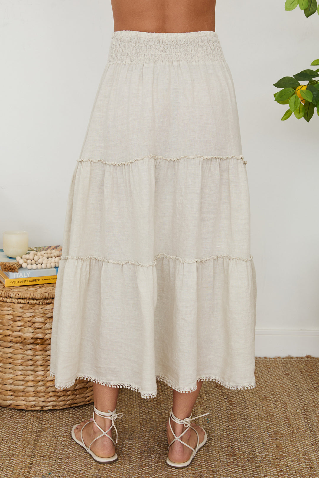 MAXI SKIRT WITH POM POM TRIM