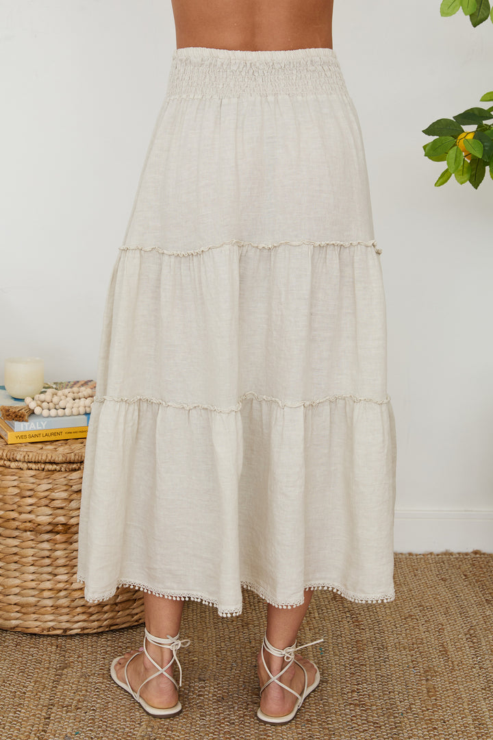 MAXI SKIRT WITH POM POM TRIM