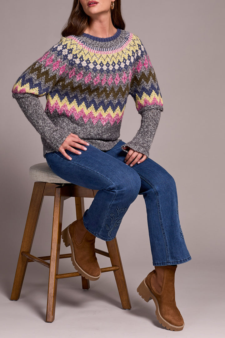 GREY MIX GROUND INTARSIA RIBBED SWEATER
