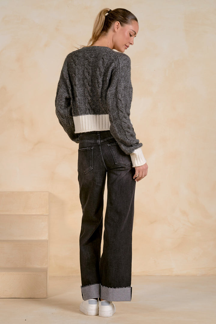 TWO-TONE SWEATER CARDIGAN