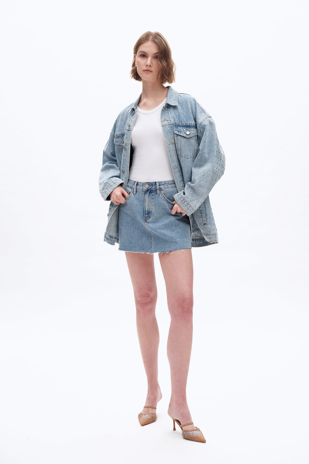 RHINESTONES DENIM SKIRT