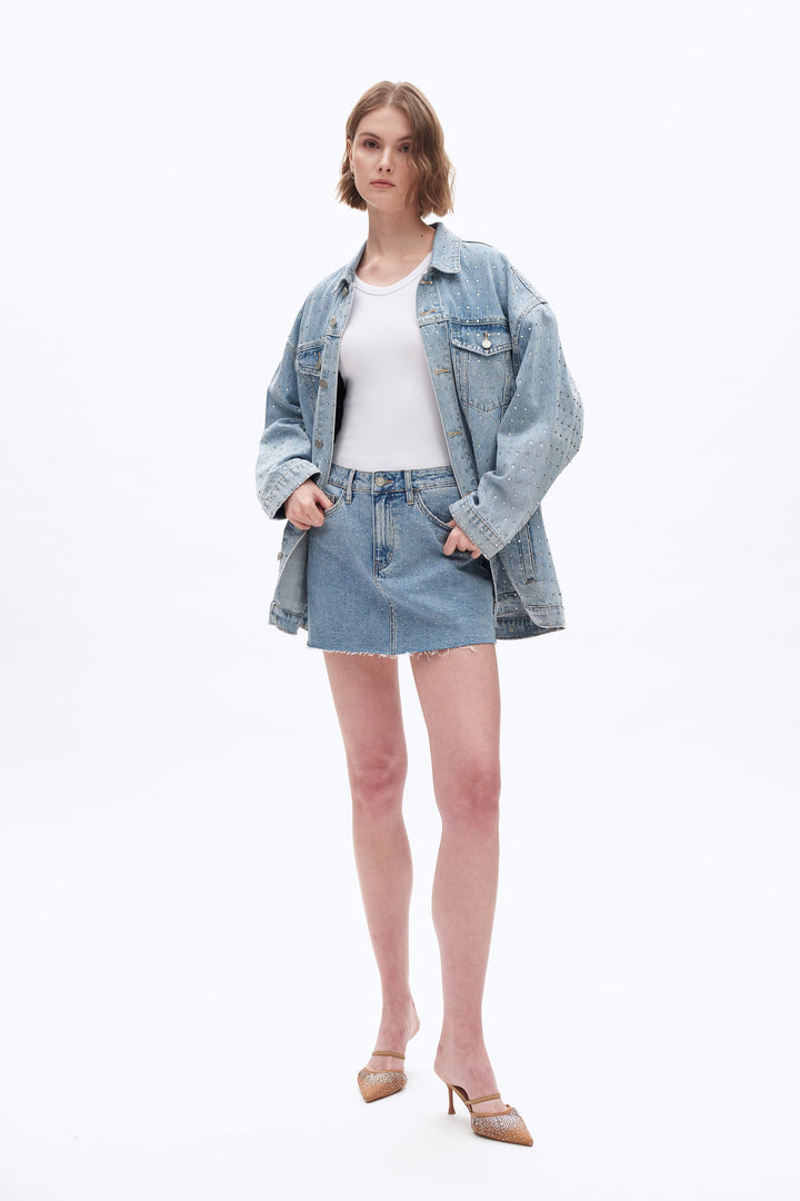 RHINESTONES DENIM SKIRT