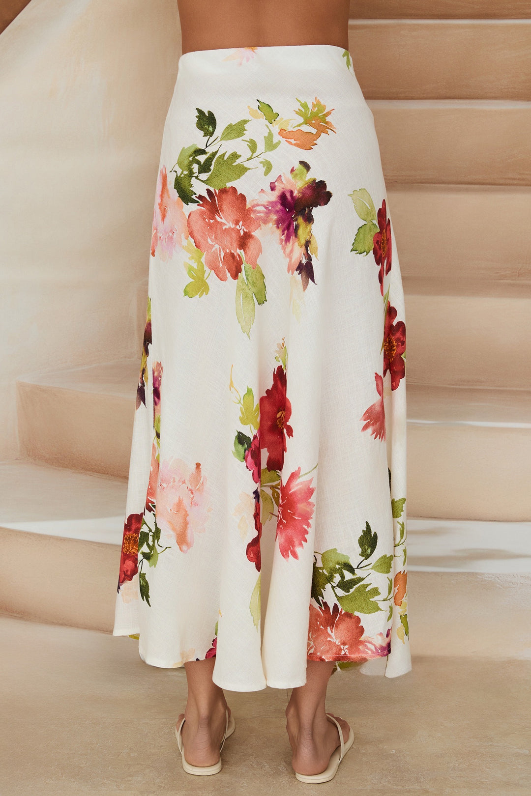 WATERCOLOR FLORAL PRINT MIDI SLIP SKIRT