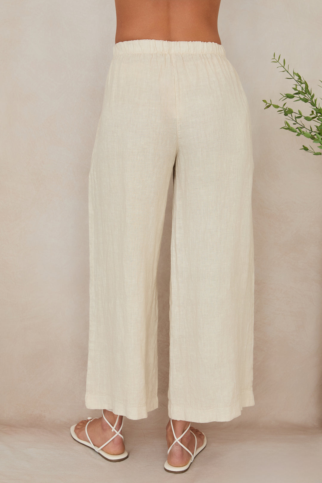 DRAWSTRING WAISTBAND WIDE LEG LINEN PANTS