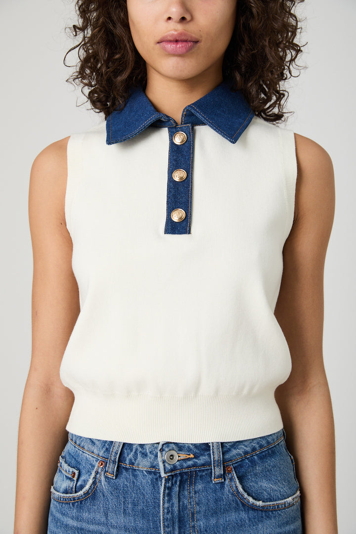 MAXIME KNIT DENIM COLLARED SWEATER VEST
