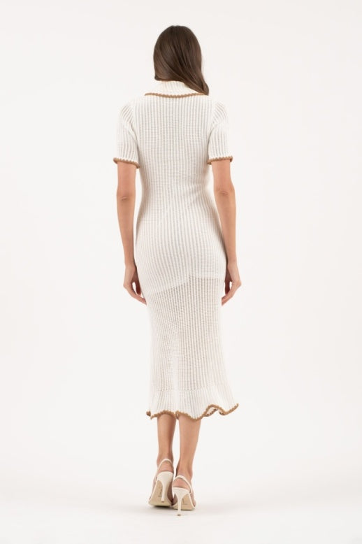 CONTRAST TRIM RUFFLE SWEATER DRESS