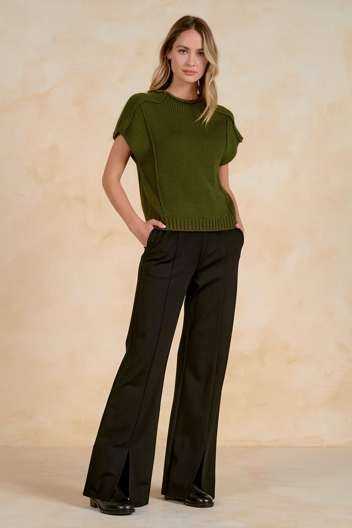 CREWNECK CAP SLEEVE SWEATER