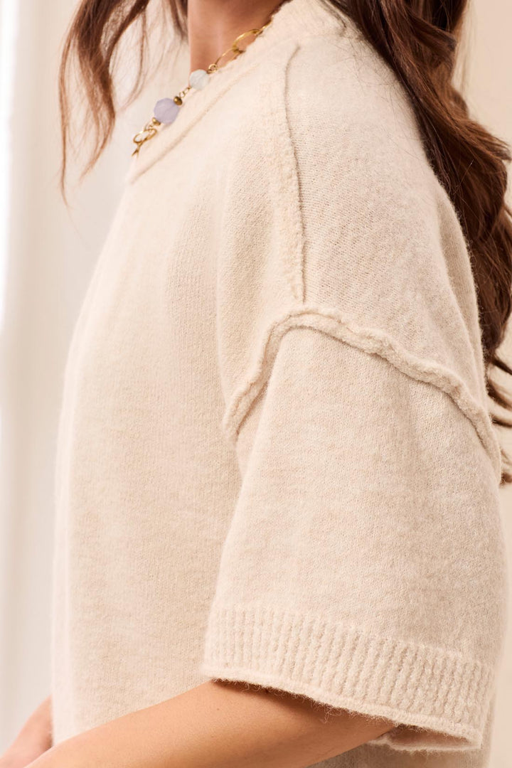 LOFTY ELBOW SLEEVE CREW NECK SWEATER