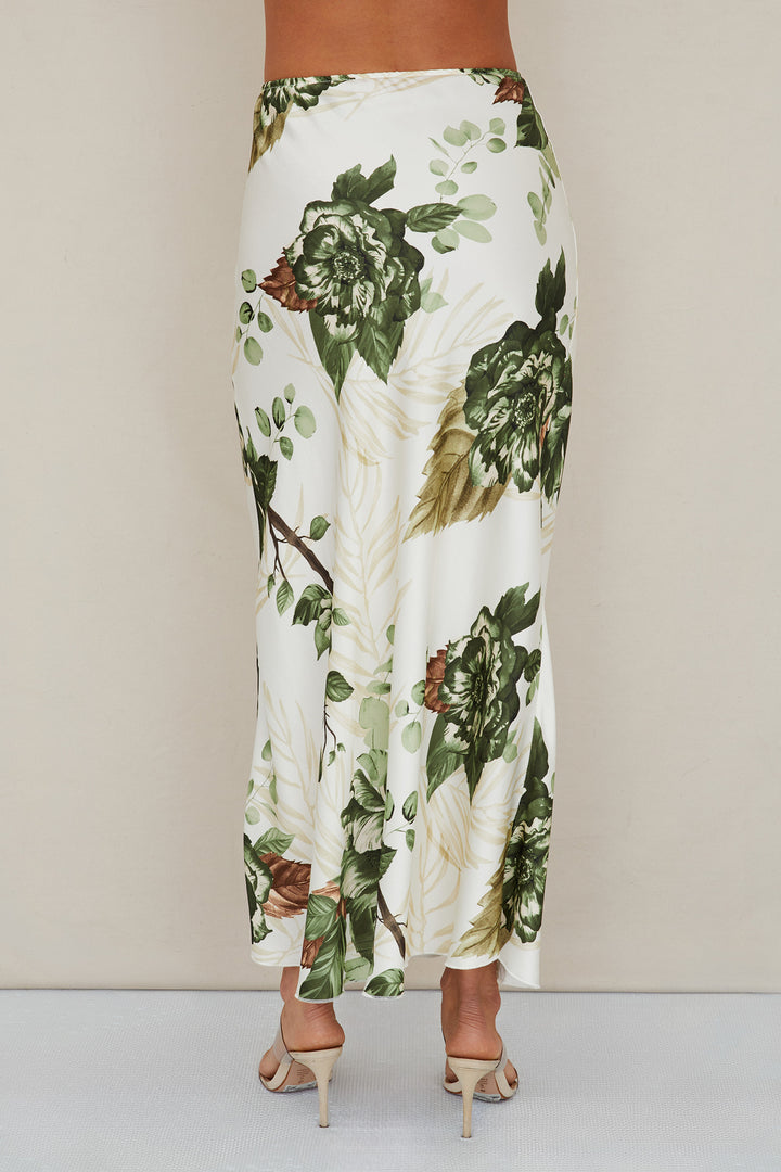 CHATEAU GARDEN FLORAL PRINT SILKY MAXI SKIRT