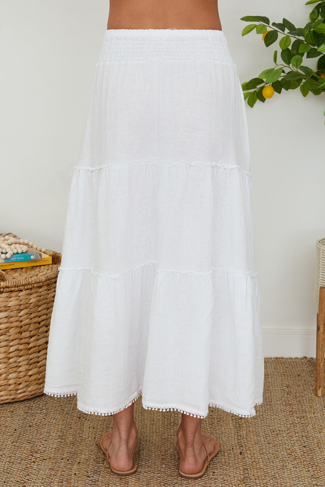 MAXI SKIRT WITH POM POM TRIM