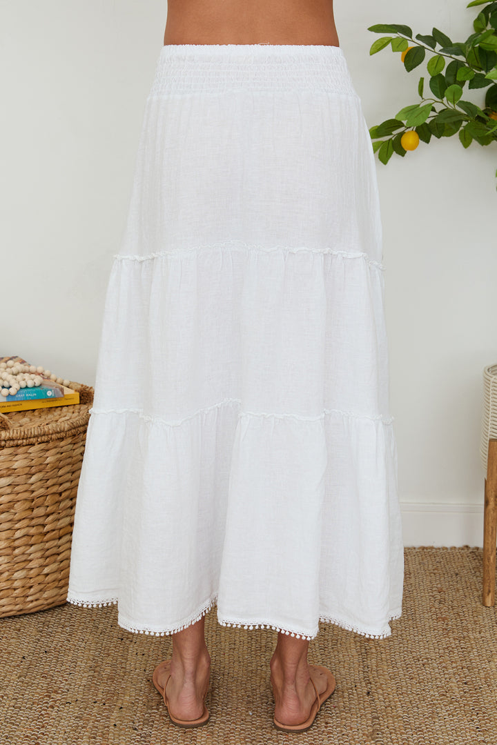 MAXI SKIRT WITH POM POM TRIM