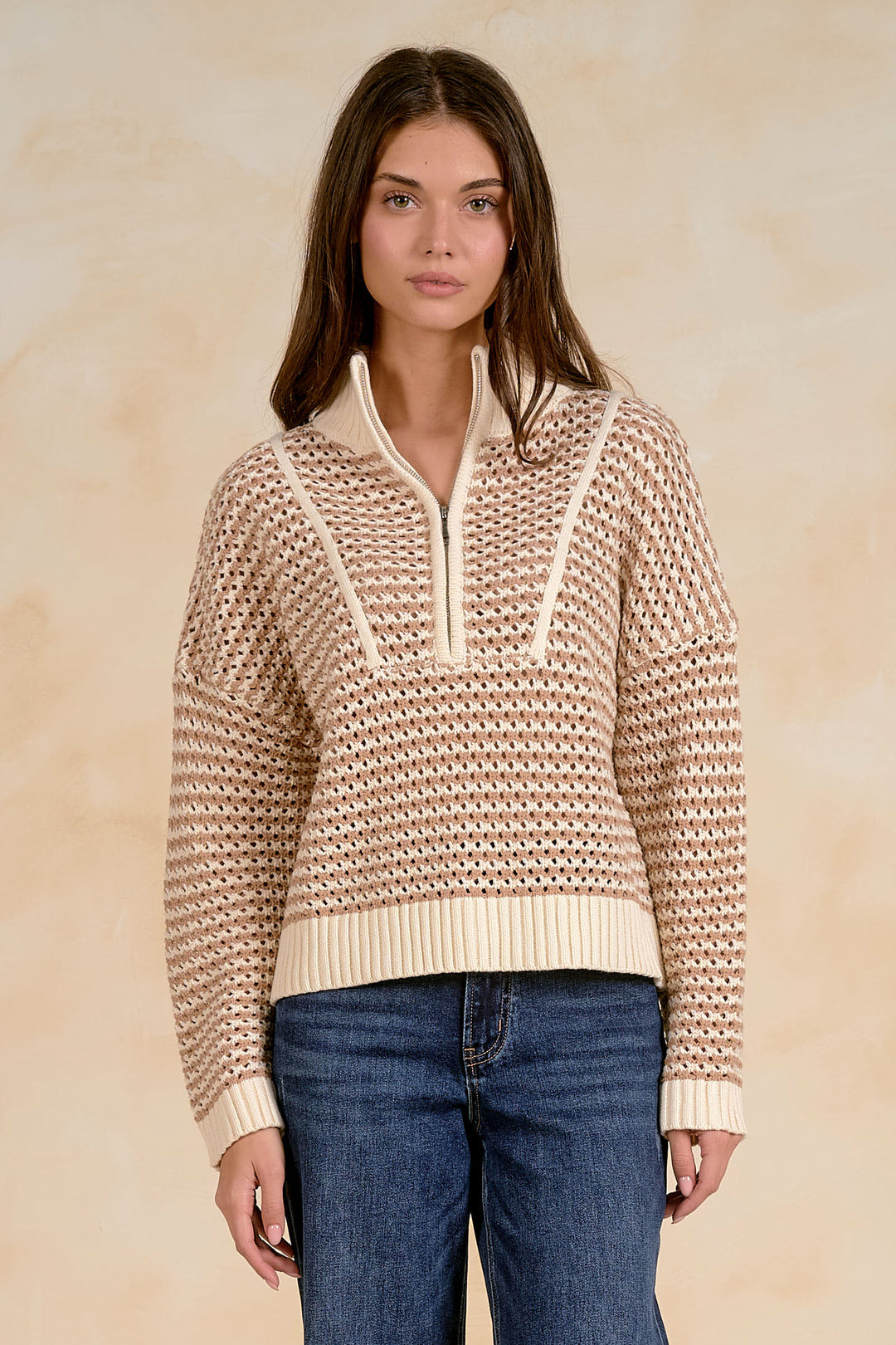 1/4 ZIP OPEN KNIT SWEATER