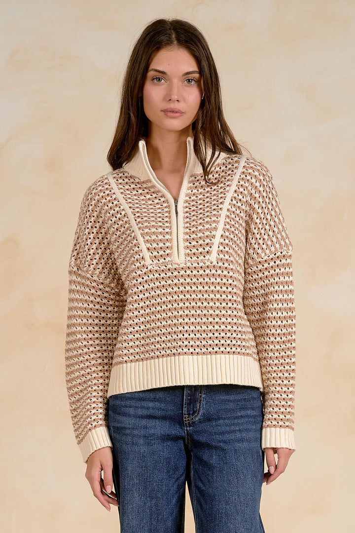 1/4 ZIP OPEN KNIT SWEATER