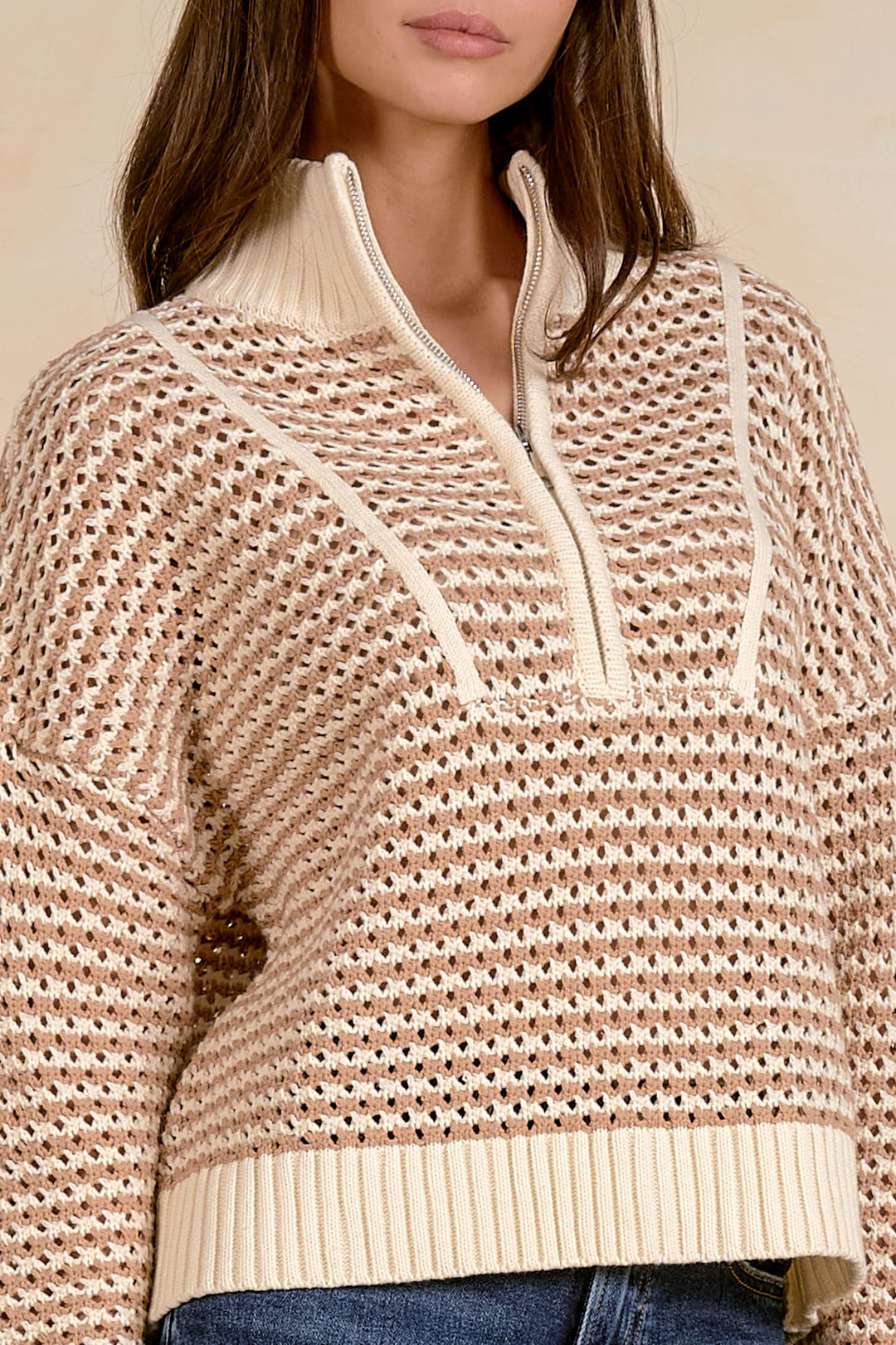 1/4 ZIP OPEN KNIT SWEATER