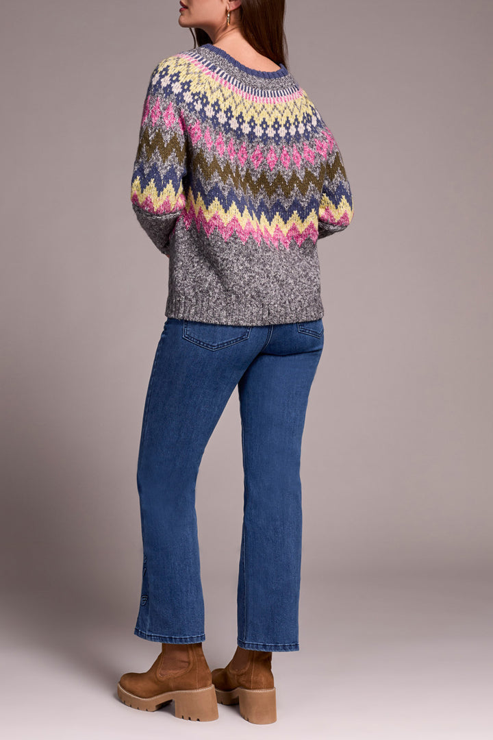 GREY MIX GROUND INTARSIA RIBBED SWEATER