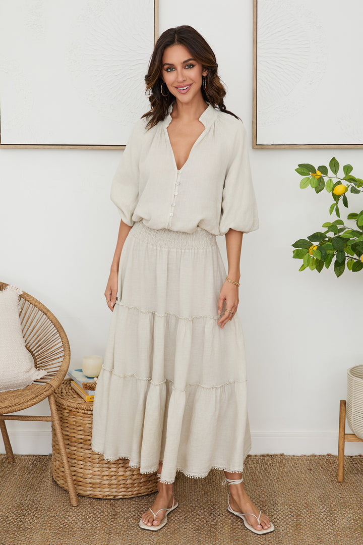 MAXI SKIRT WITH POM POM TRIM