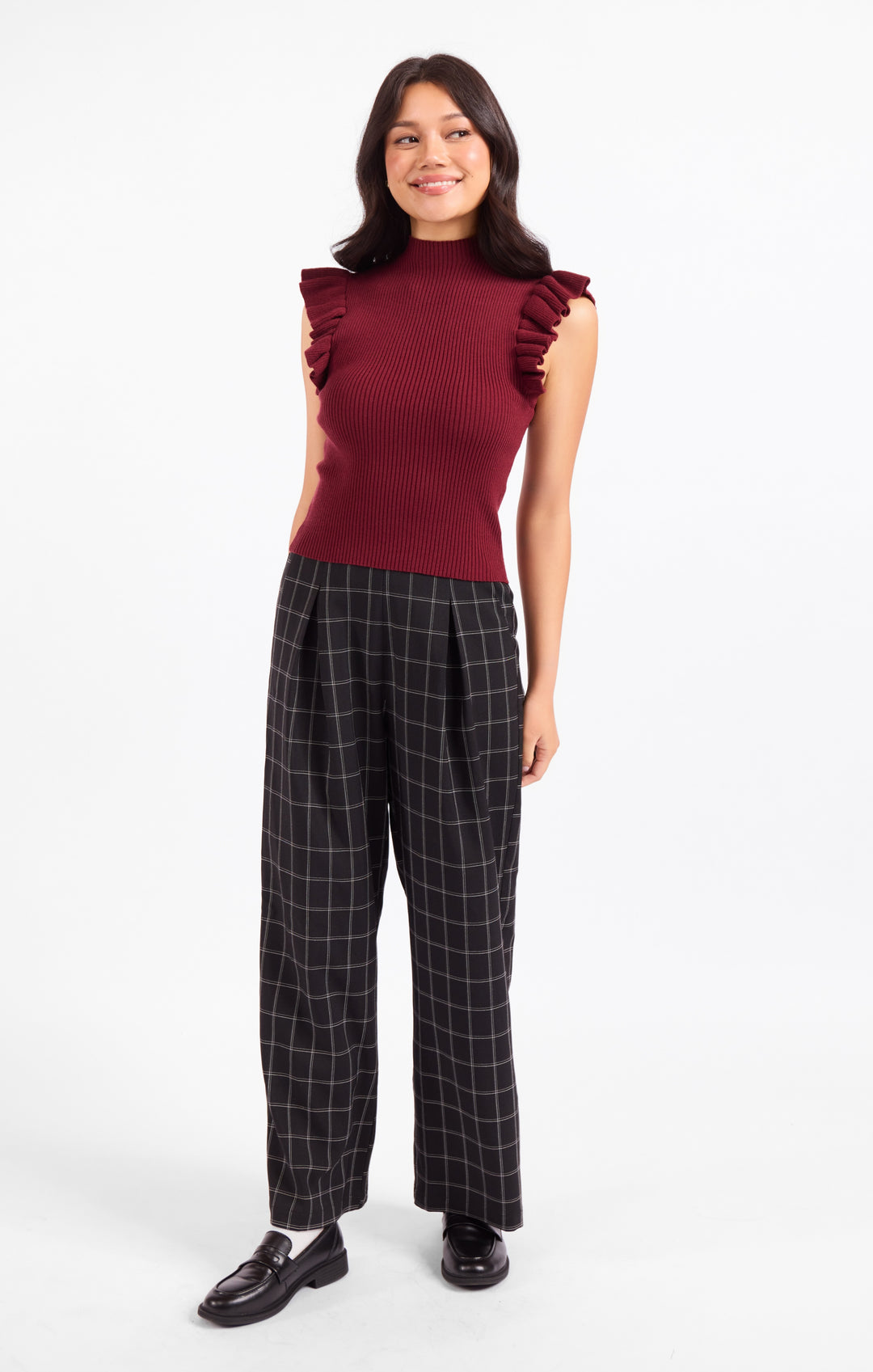 TIFFANY MOCKNECK RUFFLE TANK SWEATER