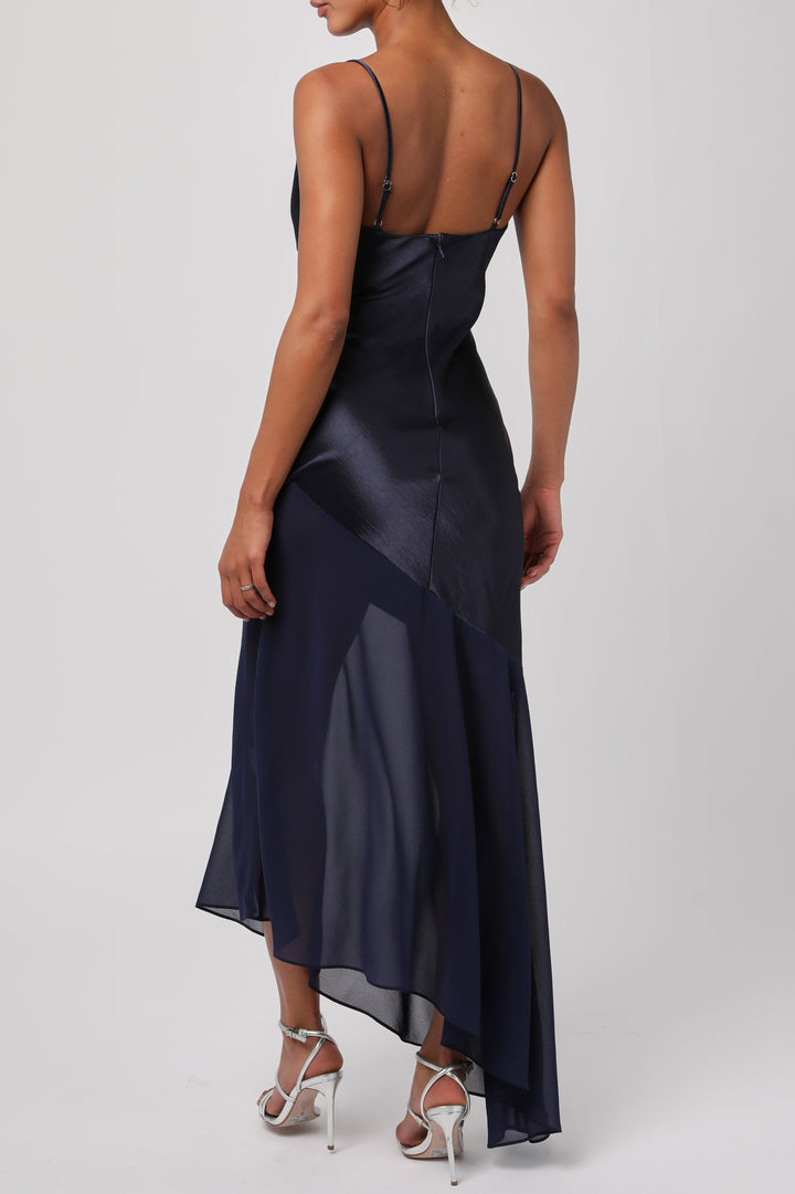 LAINEY ASYMMETRICAL COWL NECK MAXI DRESS