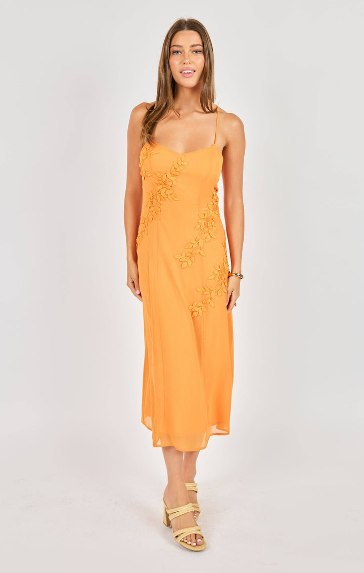 PRICKLY PETAL APPLIQUE MIDI DRESS