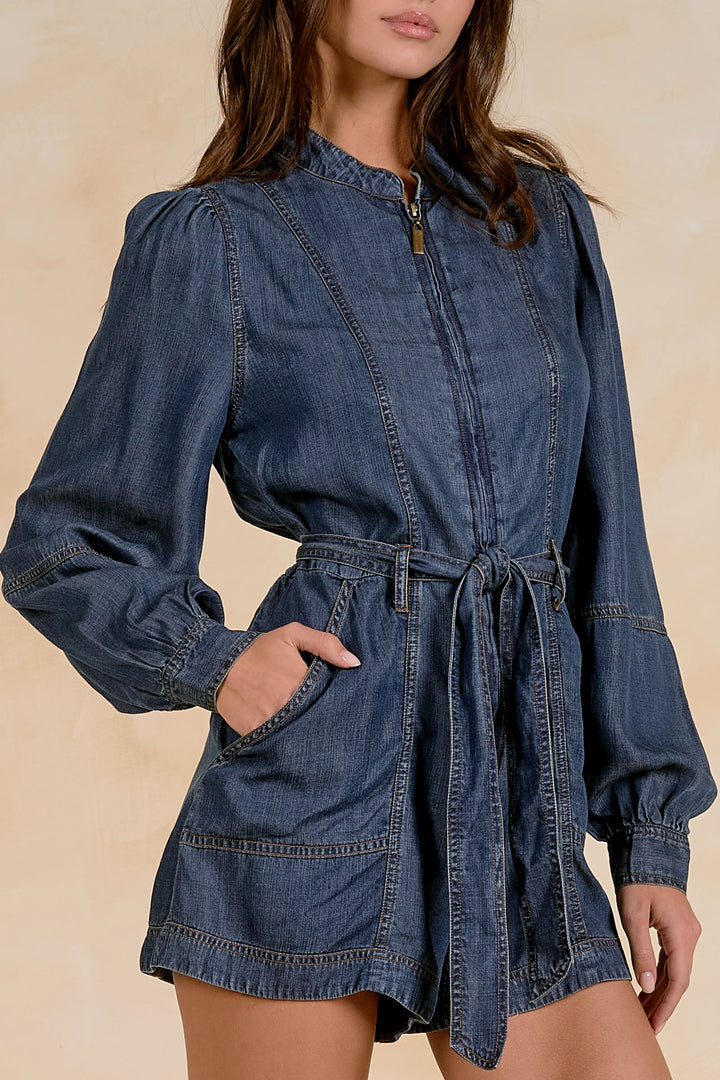 LONG SLEEVE TIE BELT ROMPER